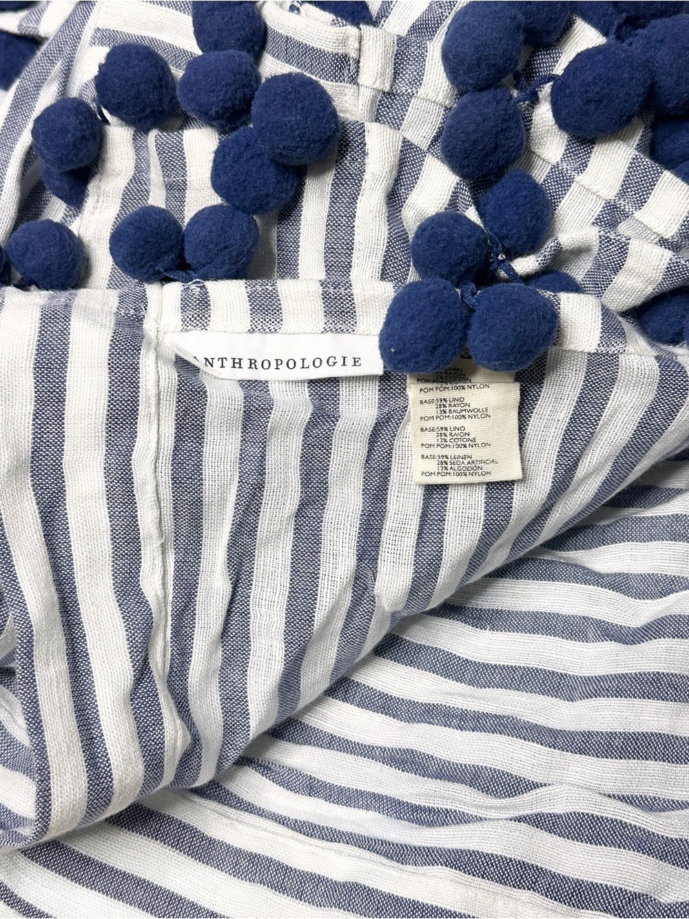 Anthropologie Pom Tassel Striped Curtain Navy - Picture 5 of 6